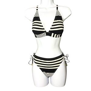 La Blanca Black & White Striped Bikini Set - Size Medium Swimwear Beach Resort